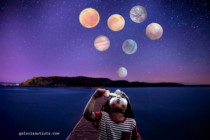 Niña pompas planetas Galaxia Autista Niña pompas planetas Galaxia Autista